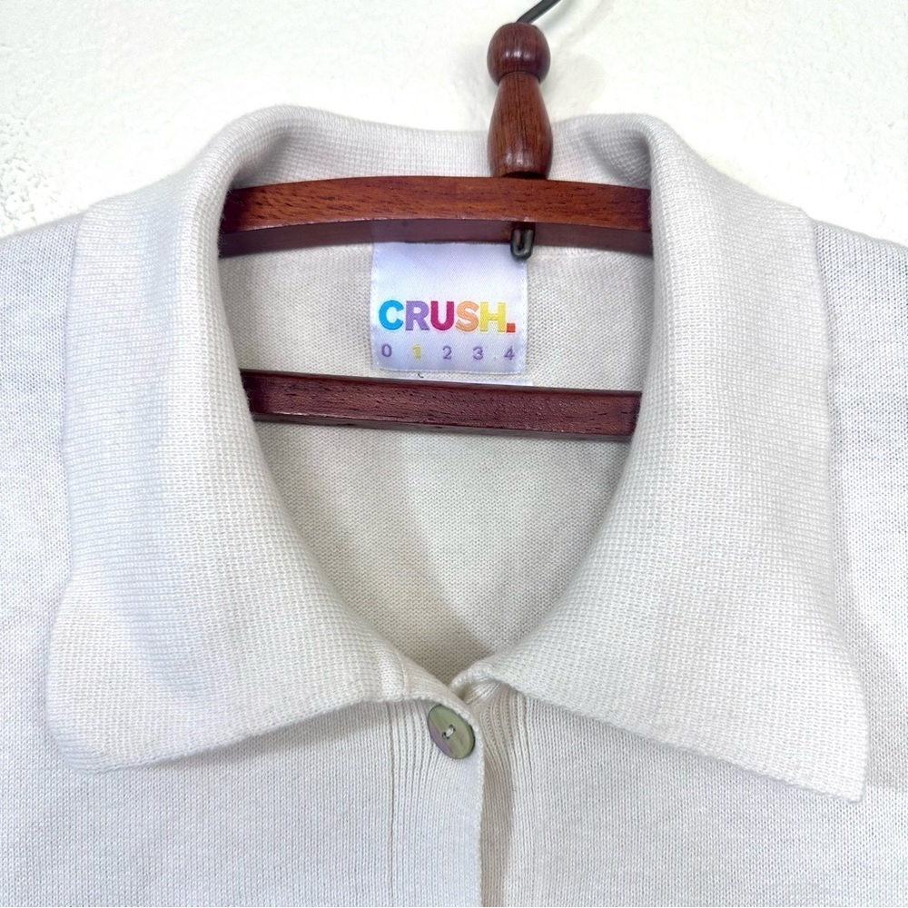 CRUSH Cashmere Blend Polo Short Sleeve Cardigan Size S in Cream - Picture 5 of 9